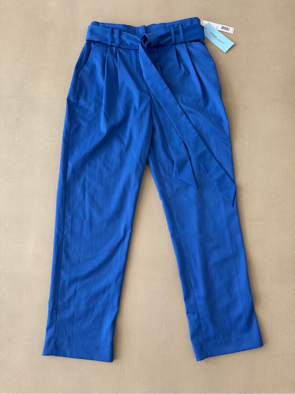 ANTONIO MELANI Cobalt Blue Paperbag Waist Tie-Front Pants